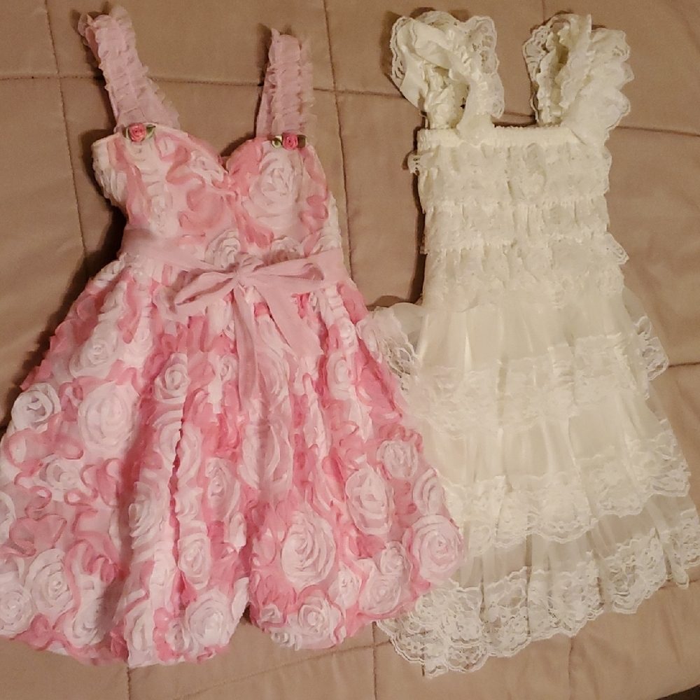 Pink and White 2T. Ruffled Tiered Dress Medium